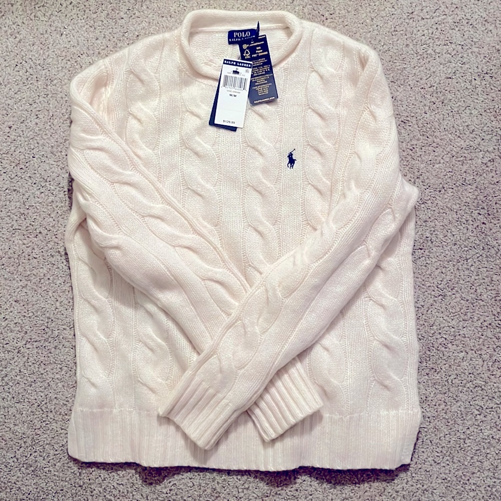New without tags! Never worn.  Women’s medium, cream sweater, Polo Raph Lauren